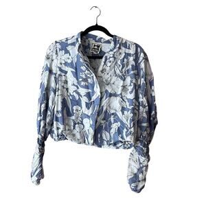 Anthropologie Jaase Floral Jacket Cropped Lightweight Ruched Tropical Medium